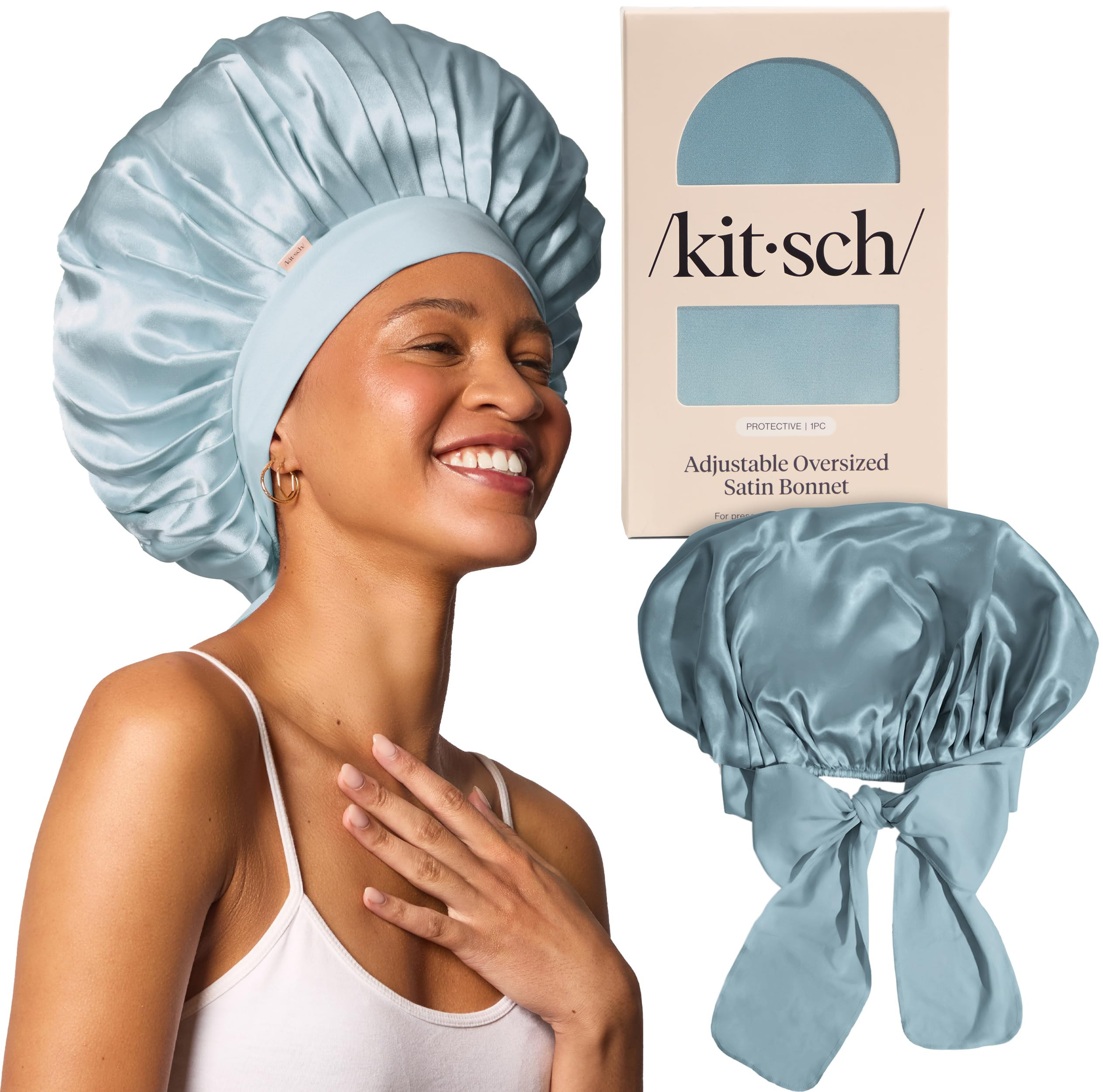 Kitsch XL Satin Bonnet for Sleeping - Softer Than Silk Hair Bonnet For Women - Secure Fit, Adjust... | Amazon (US)