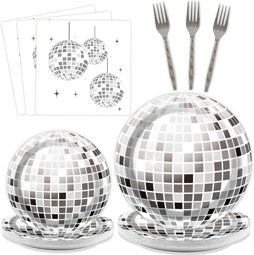 96 Pieces Disco Party Plates Disco Ball Theme Party Decorations Silver Cake Paper Plates and Napk... | Amazon (US)