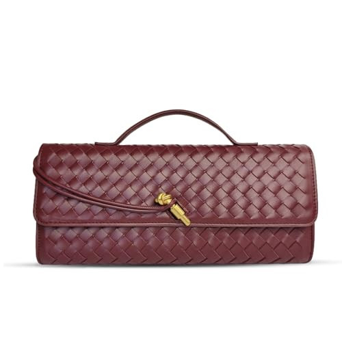 BEGONICA Woven Evening Clutch Purses for Women Formal Handmade Shoulder Handbag Fashion Leather Crossbody Bags for Women (Burgundy) | Amazon (US)