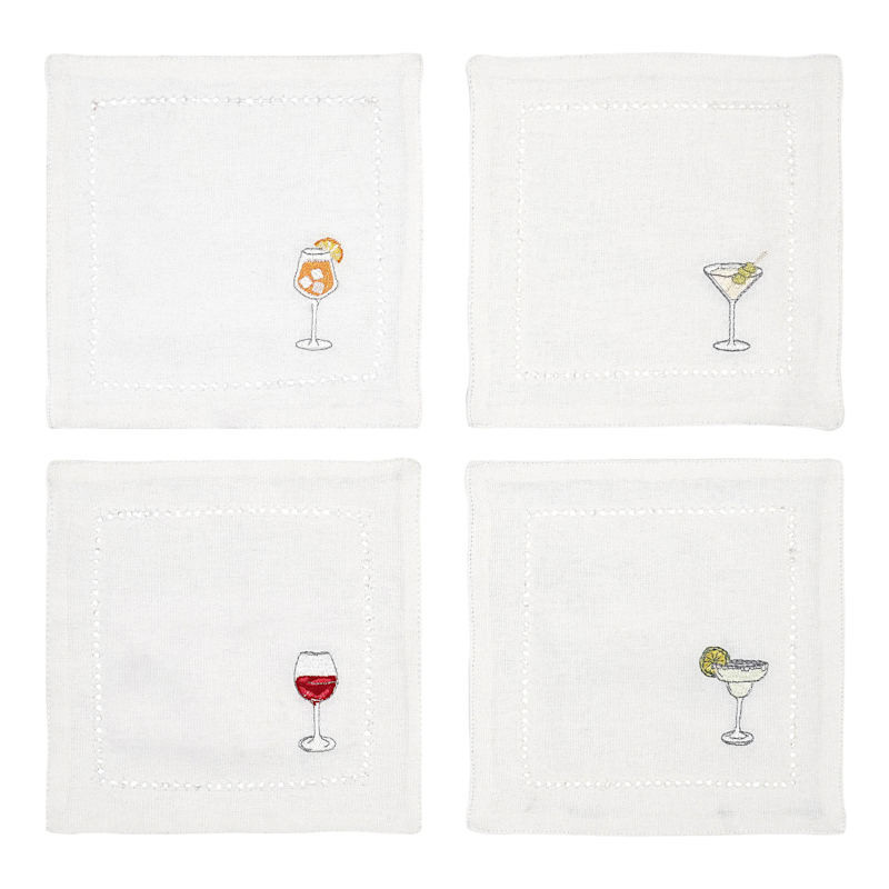 Set of 4 Cocktail Embroidered Cocktail Napkins, 6" | At Home