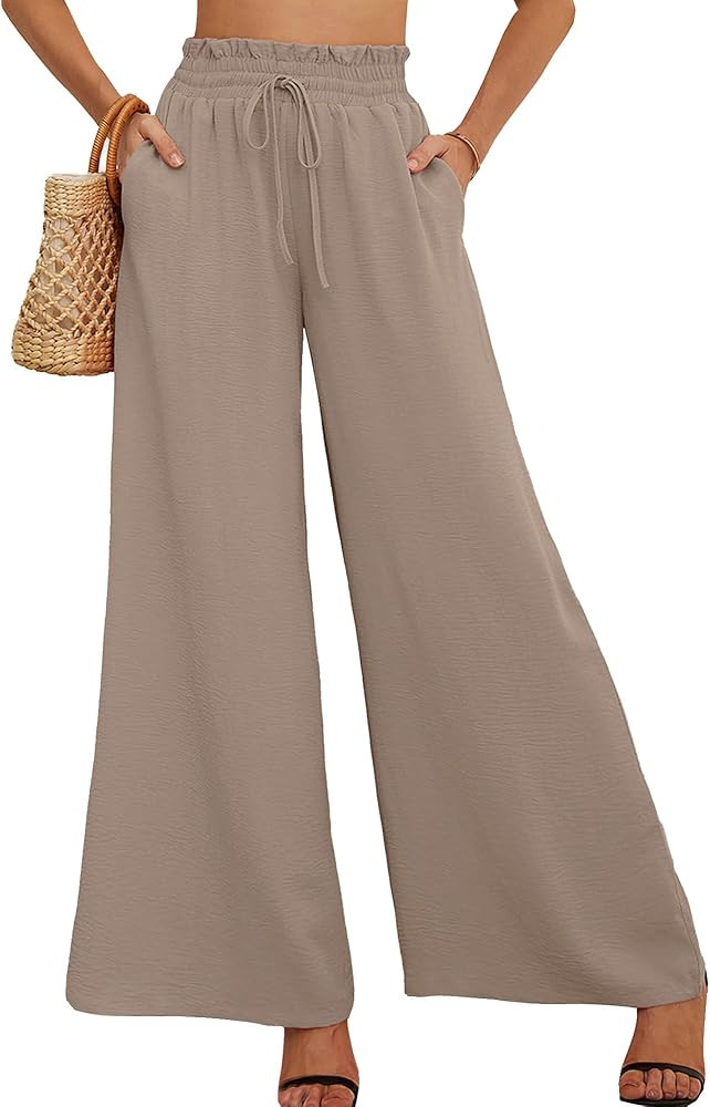AusLook Women's Wide Leg Dress Pants with Pockets Lightweight High Waisted Adjustable Tie Knot Lo... | Amazon (US)
