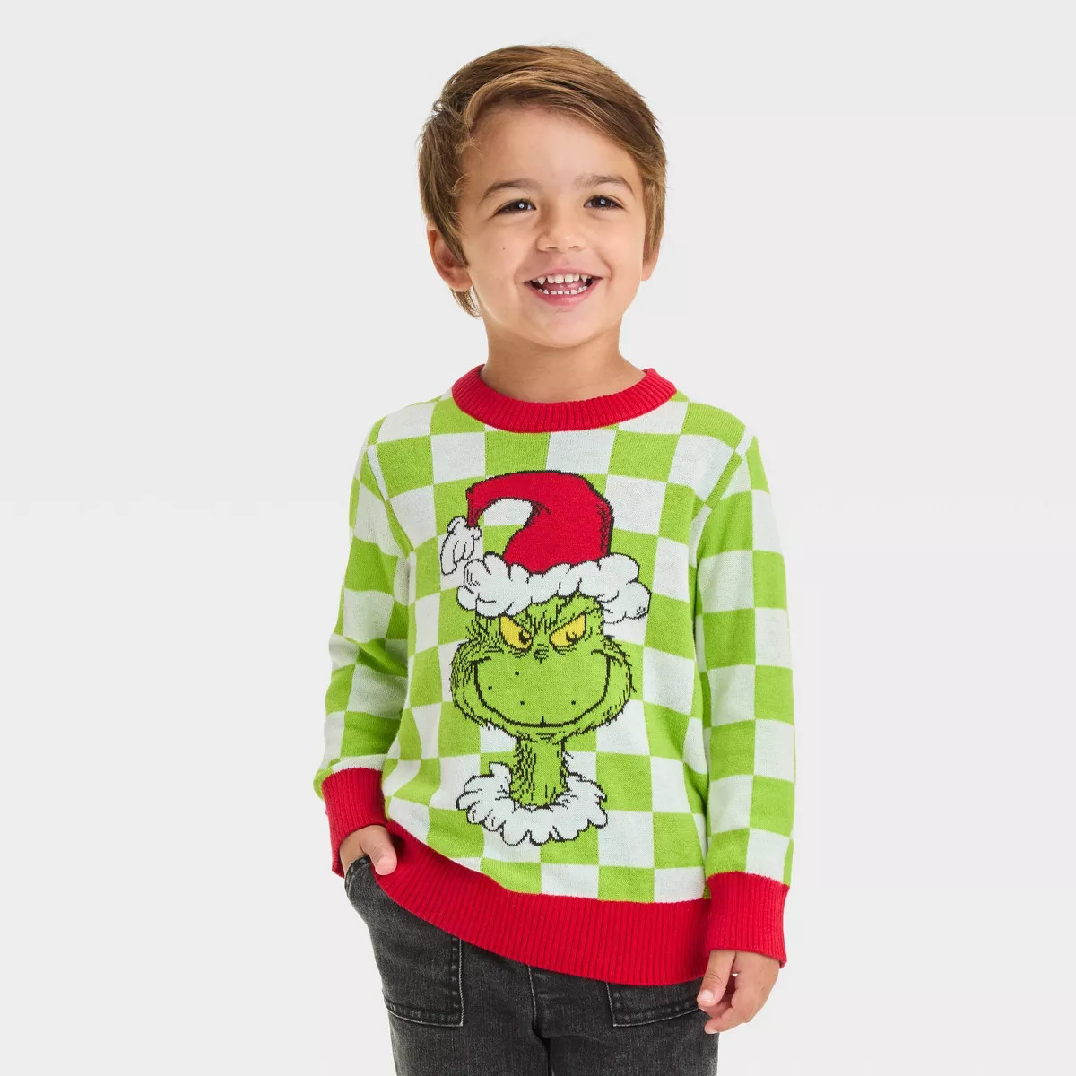 Toddler Boys' The Grinch Christmas Checkered Pullover Sweater - Green | Target