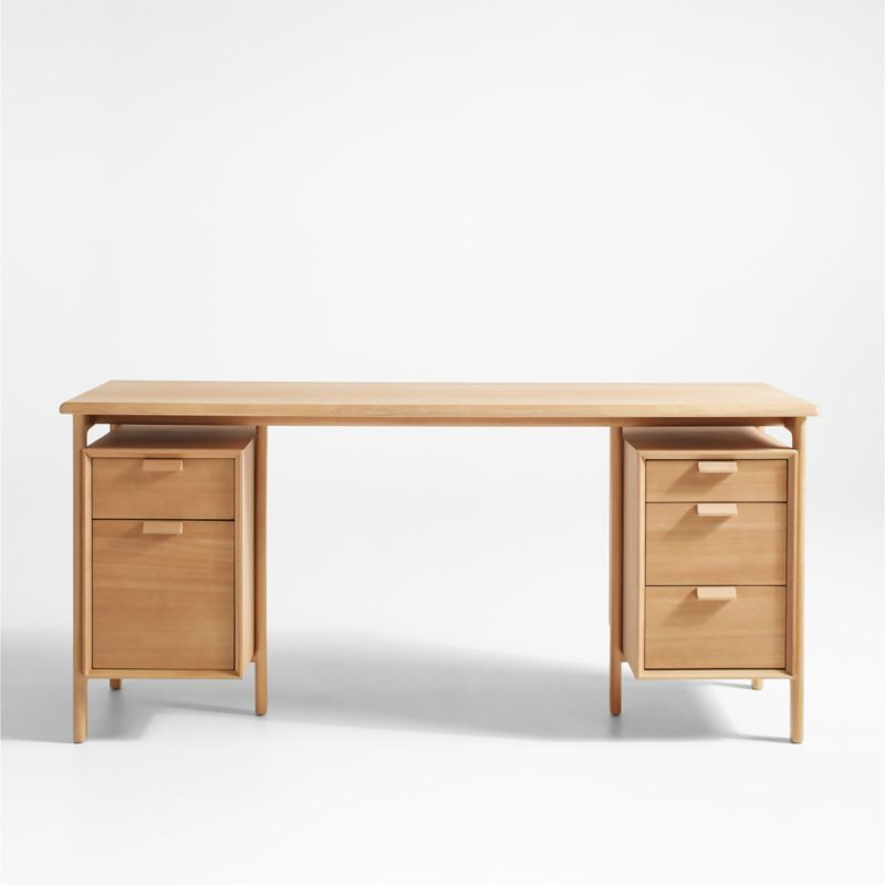 Elias 66" Natural Elm Wood Desk with File Cabinet + Reviews | Crate & Barrel | Crate & Barrel