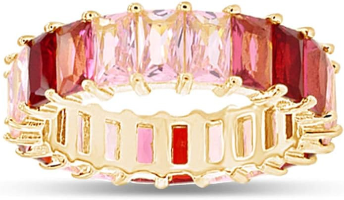 AFFY 18K Yellow Gold Plated Emerald-Cut Multi Color AAA Created-Gemstone Eternity Ring Rainbow Ch... | Amazon (US)