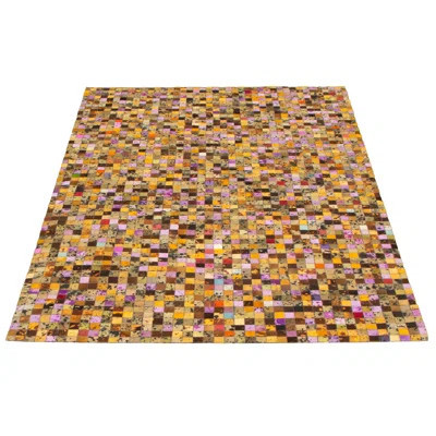 Costinela Patchwork Handmade Cowhide Rectangle 5'2" x 8'3" Cowhide Area Rug in Gold/Purple/Black | Wayfair North America