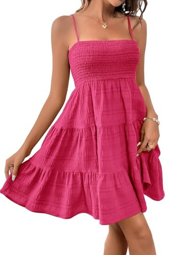 SOLY HUX Women's Sundress Smock Cami Mini Dress Sleeveless Swing A Line Short Dresses Casual Cute Summer Dresses Hot Pink Small | Amazon (US)