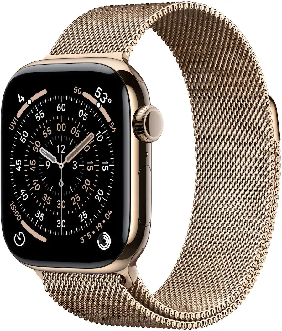 Apple Watch Series 11 (GPS+Cellular) 42mm Titanium Case with Gold Milanese Loop - Gold - (2025) | Best Buy U.S.
