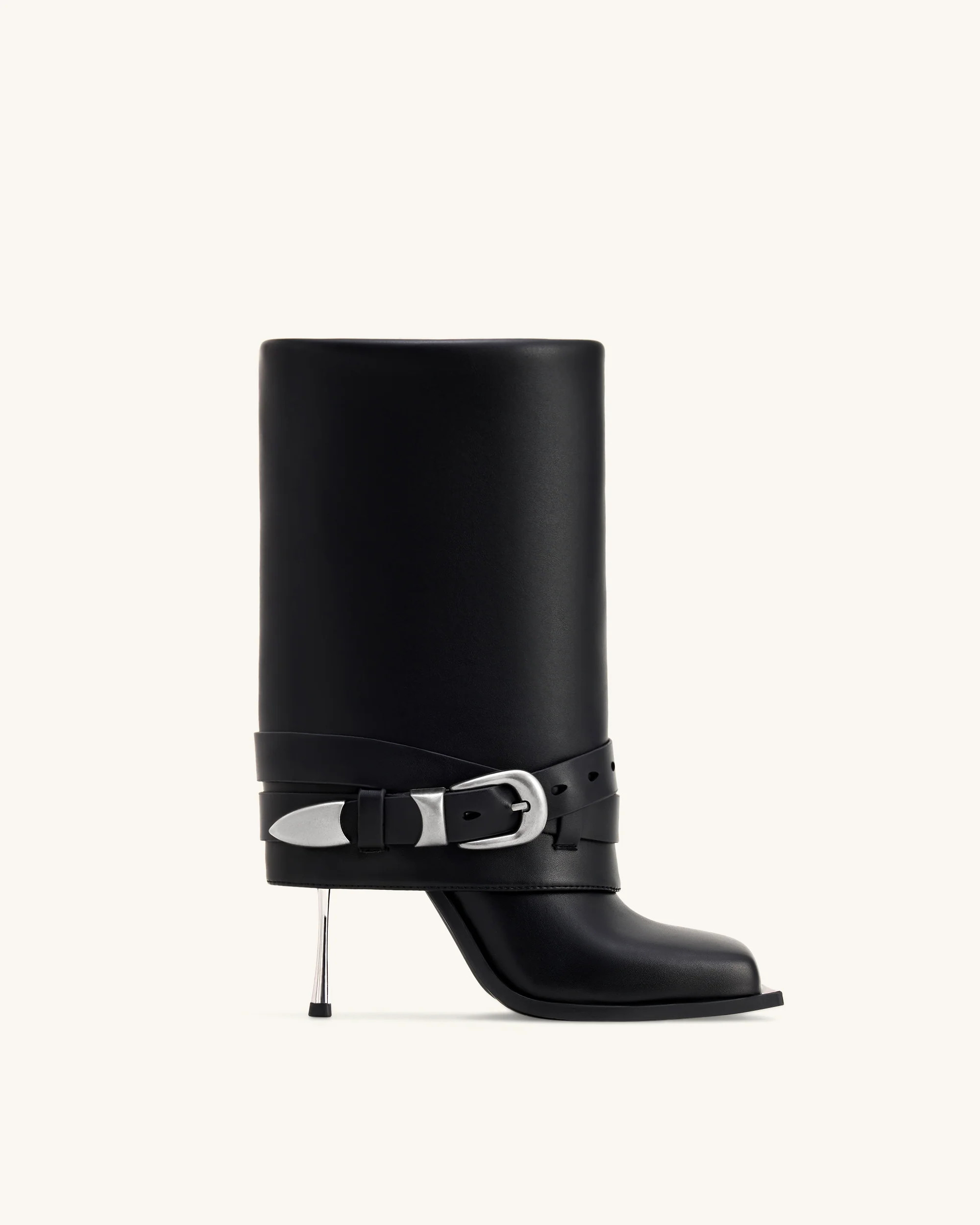 Emilia Western Buckled Leather Stiletto Boots - Black | JW PEI US