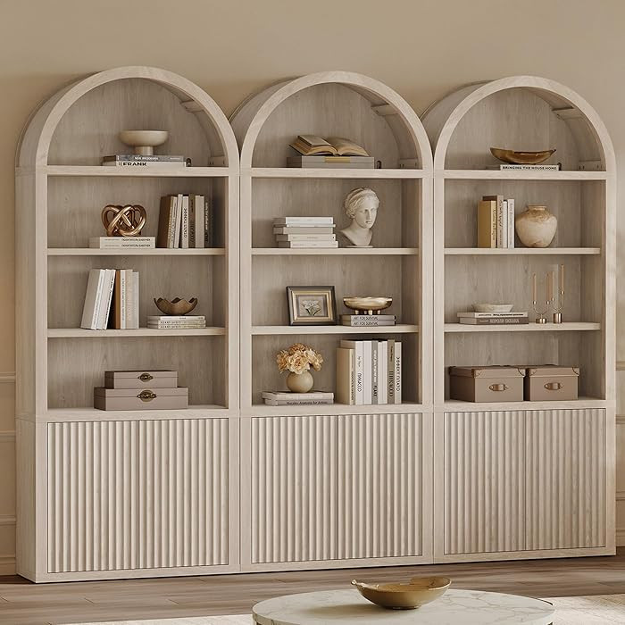 SICOTAS Book Shelf 82" Tall Arched Cabinet Bookcase with Doors 5 Tier Book Shelves with Storage L... | Amazon (US)