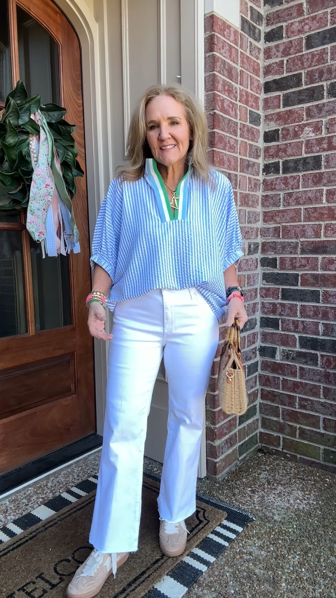 This top is very roomy. I am wearing a medium. So if Luz fitting oversized tops are not your thing than this one isn’t for you. But if it is, it’s so soft and comfy. I’m wearing a medium.
White jeans or a classic wearing a size 

Use my 15% off code NANETTE15 Blouse

#LTKWatchNow #LTKOver40 #LTKFindsUnder100