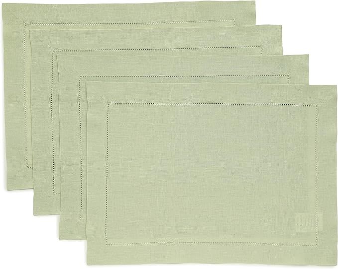 Solino Home Spring Linen Placemats Set of 4 – 100% Pure Linen Sage Green Placemats, Classic Hem... | Amazon (US)