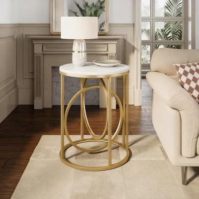 Gulches Round Gold Side Table Marble White Top and O-Shaped Metal Frame, 19.7”D×25.8”H, 200lb Capacity, Easy Assembly | Target
