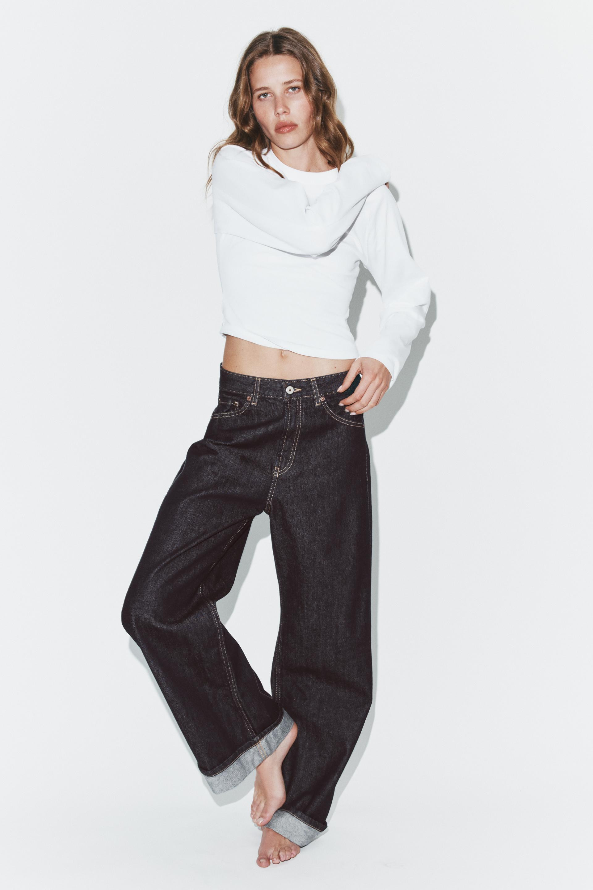 Zara - Trf Mid-Rise Baggy Folded Jeans - Dark Indigo - 27 (Us 4) - Woman | Zara US