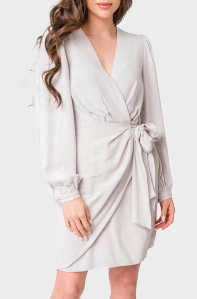 Blouson Sleeve Wrap Linen Dress | Gibsonlook