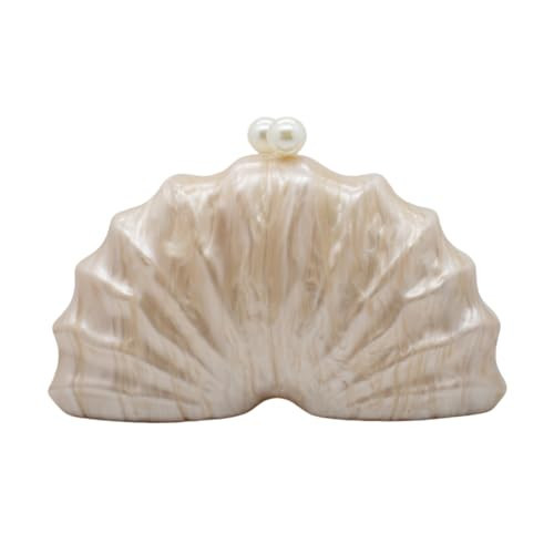 GBWYI Women Acrylic Shell Shaped Clutch Luxury Marble Acrylic Evening Handbag Unique Chain Shoulder Bag Wedding Party Purses Champagne | Amazon (US)