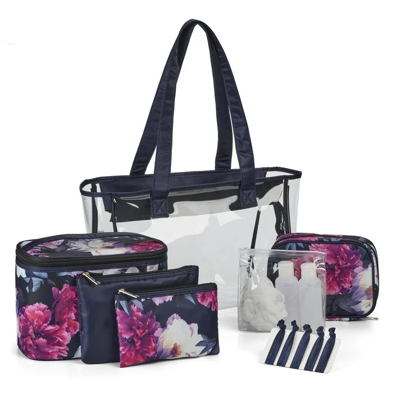Modella Deluxe 14-Piece PVC Travel Tote with Pink Floral Train Case, Accessory Pouches, Bath & Sh... | Walmart (US)