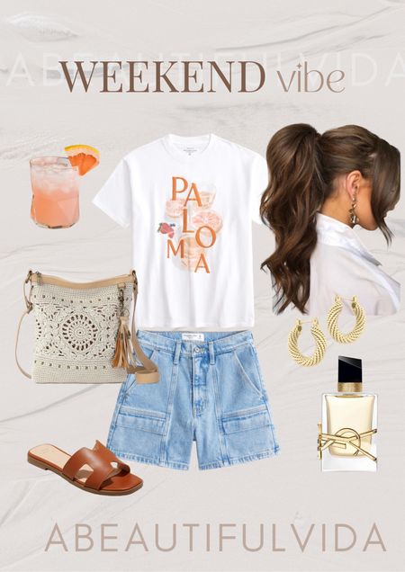 weekend vibe ✨

hanging out w/ friends, palomas in hand on a sunny afternoon ☀️

hoop earrings, YSL perfume, dad shorts, crochet crossbody bag, sandals, Paloma graphic tee, casual high ponytail, summer

#LTKfindsunder50 #LTKparties #LTKstyletip