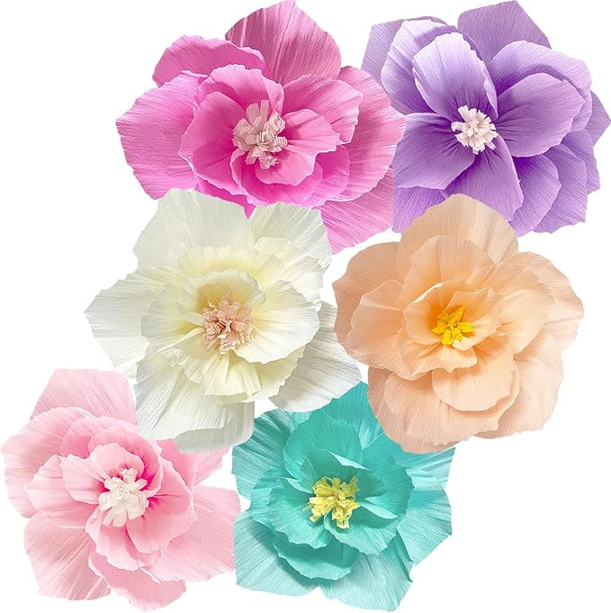 Amazon.com: ANSOMO Paper Flowers Pink Purple Ivory Light Blue Pastel Artificial Crepe Tissue Wall... | Amazon (US)