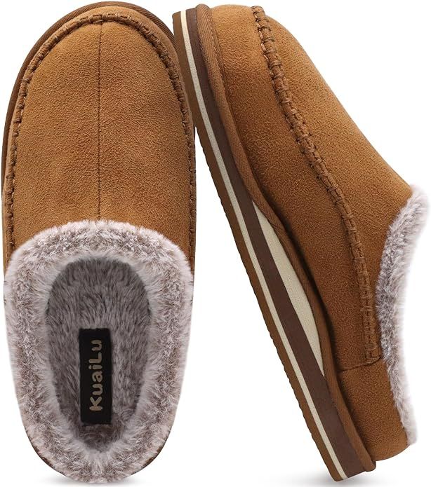 KuaiLu Mens Memory Foam Clog Slippers Comfy Handmade Stitch Microsuede Slip-on House Shoes With A... | Amazon (US)