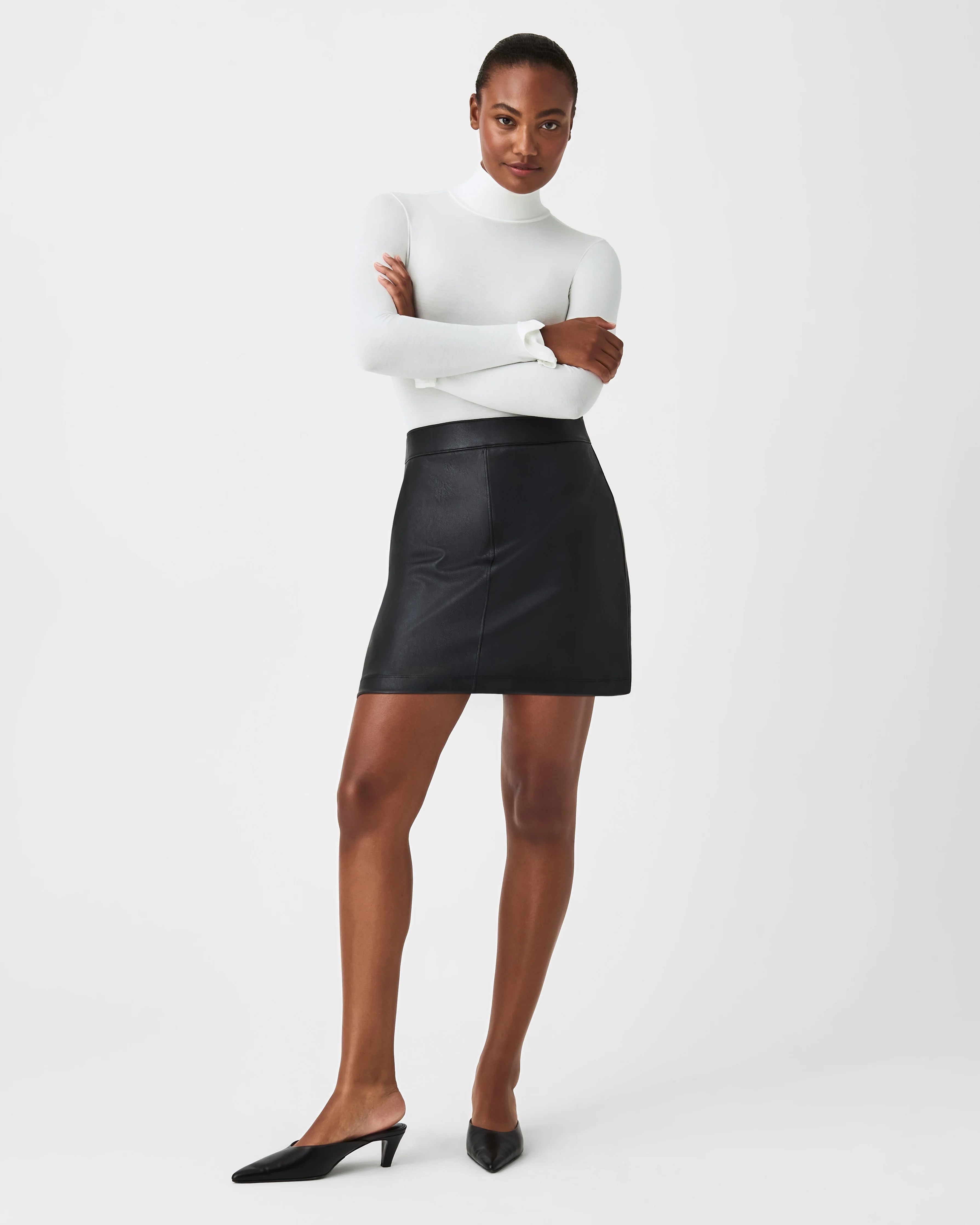 Leather-Like A-line Mini Skirt, 16.5 | Spanx