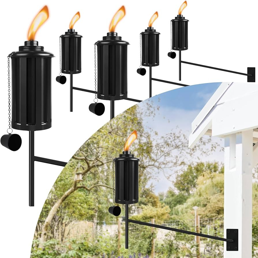 6 PCs Wall Mounted Citronella Torches for Outside, Metal 16 oz Garden Torches, Outdoor Garden Dec... | Amazon (US)