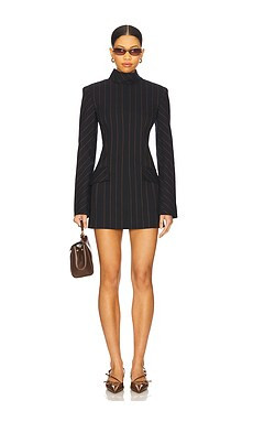 AKNVAS Toni Navy Pin Stripe Dress in Navy & Brown from Revolve.com | Revolve Clothing (Global)