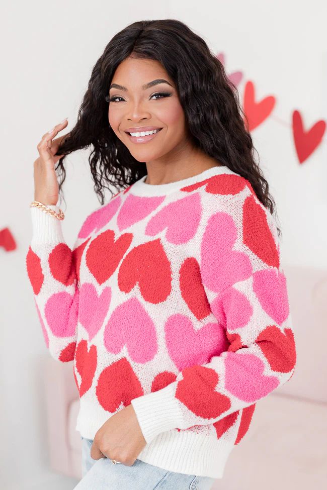 Loving On You Pink And Red Alternating Heart Sweater | Pink Lily