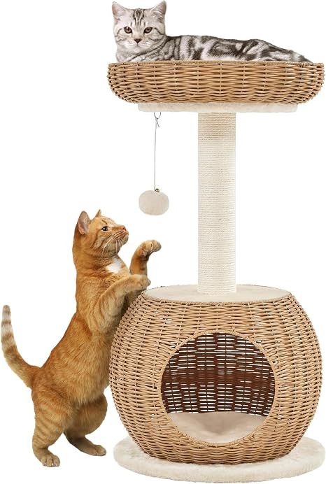 Yaheetech Cat Tree, 29.5in Rattan Cat Tower for Indoor Cats w/Scratching Post, Woven Cat Condo an... | Amazon (US)