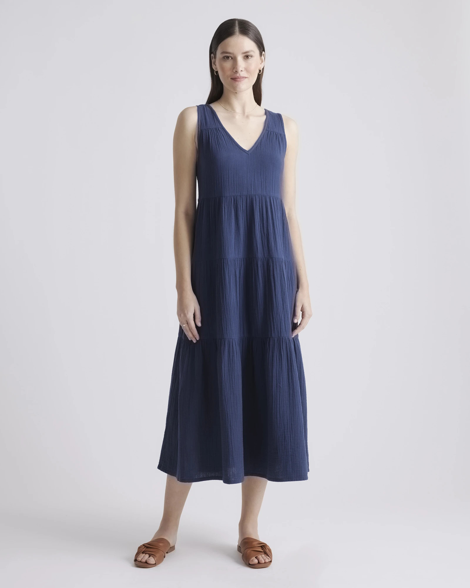 100% Organic Cotton Gauze Tiered Maxi Dress in Indigo Blue | Quince