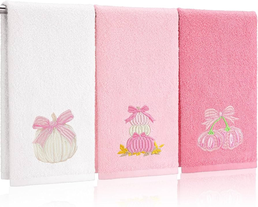 FuWeave 3 Pcs Pink Fall Pumpkin Bowknot Hand Towels for Bathroom | Amazon (US)