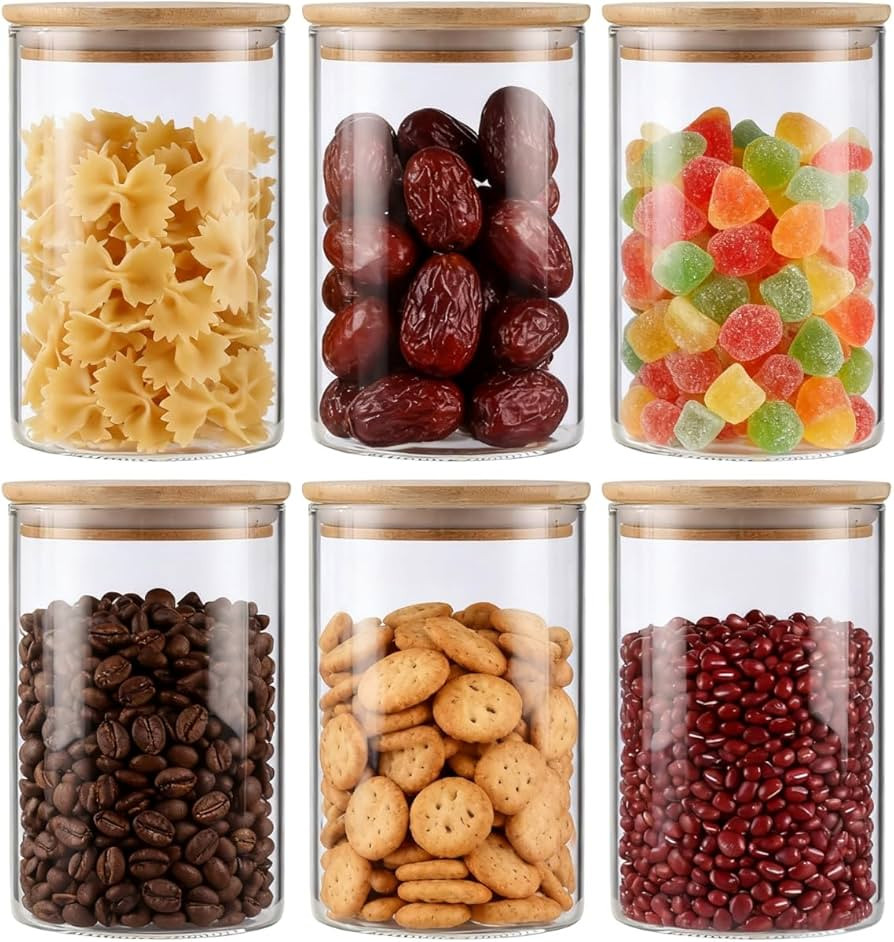 6-Pack Glass Storage Jars with Bamboo Lids Single 32 fl oz/950ml, Glass Canister Set, Airtight Co... | Amazon (US)