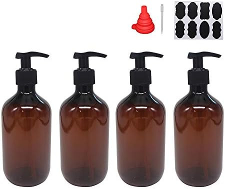 4 Pack 16 OZ Empty Plastic Pump Lotion Bottles With 1 Pen, Labels & Silicone Funnel, Amber Color ... | Amazon (US)