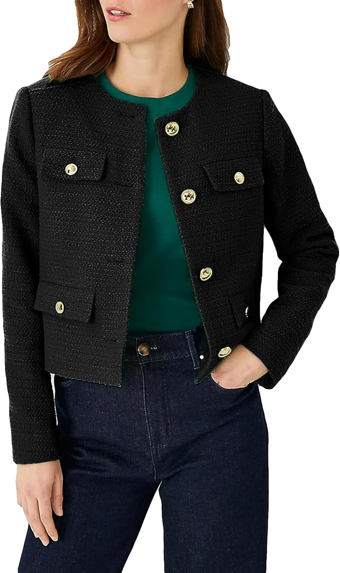 Cropped Tweed Blazer Jackets for Women Elegant Slim Collarless Business Casual Outfits | Amazon (US)