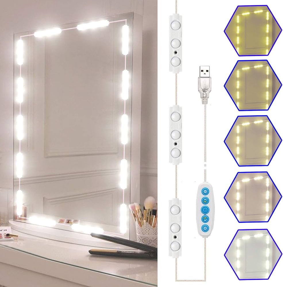 selfila Led Vanity Mirror Lights Kit, 5 Color Hollywood Style Vanity Make Up Light, 11ft with Dim... | Amazon (CA)