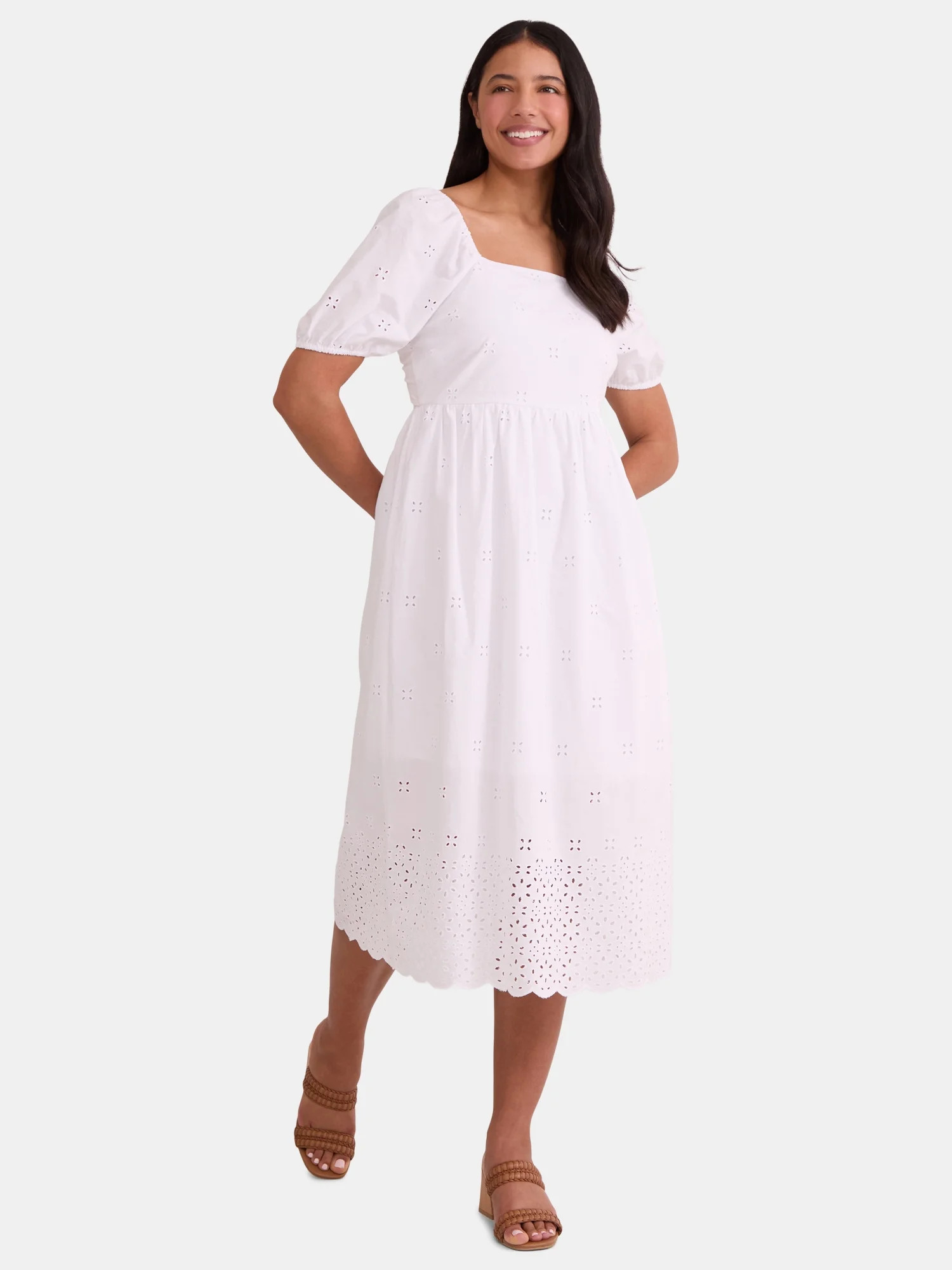 Time and Tru Women's and Women's Plus Eyelet Midi Dress, Sizes XS-4X | Walmart (US)