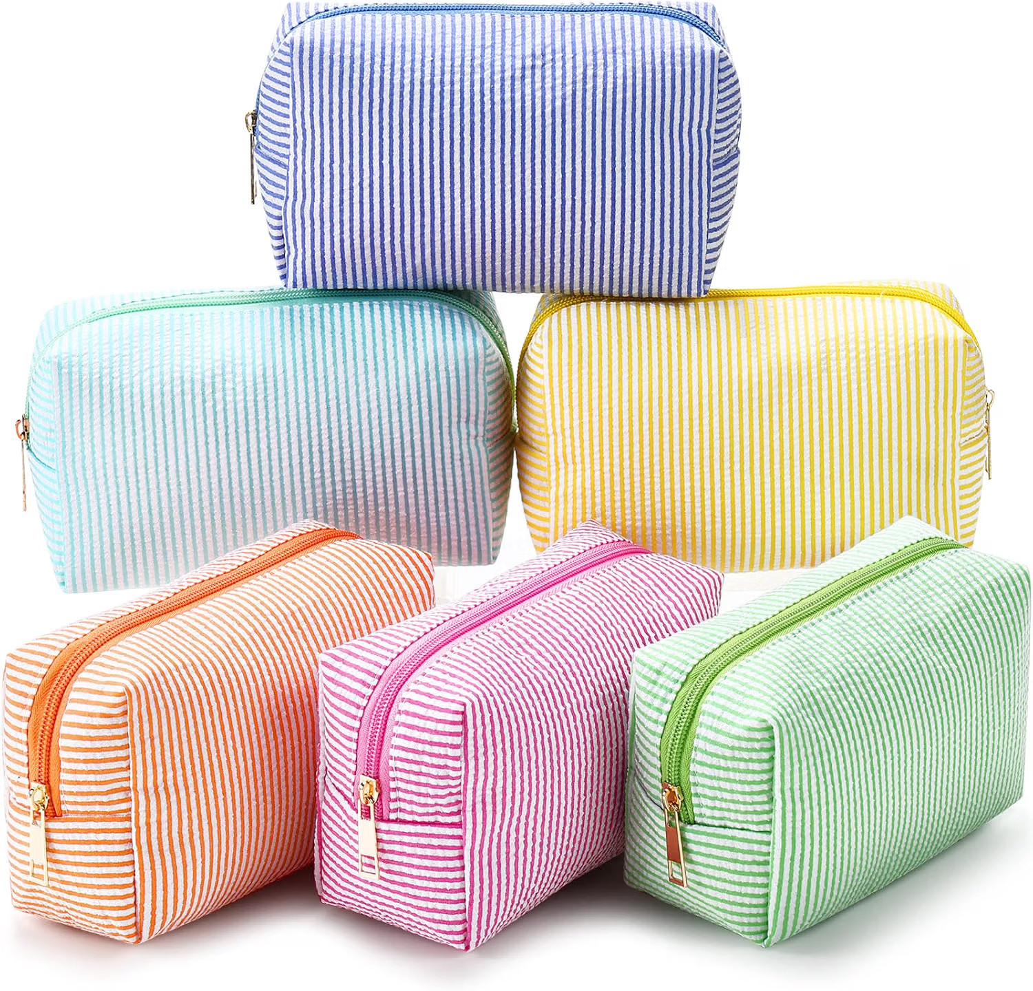 6 Pcs Seersucker Cosmetic Bags Bulk, Striped Zippered,Rainbow | Amazon (US)