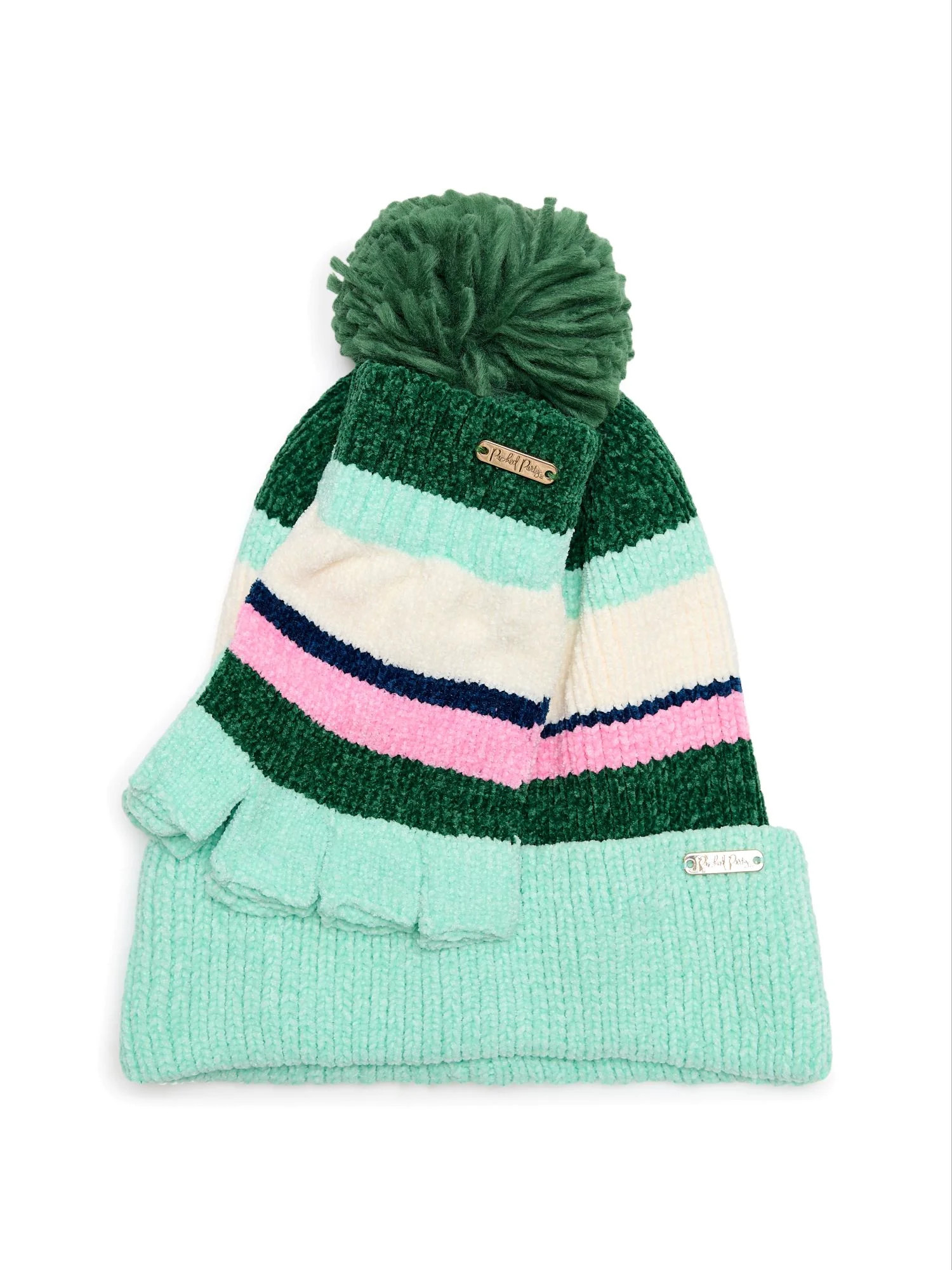 Packed Party Cozy Stripes Chenille Hat and Gloves Set, Green | Walmart (US)