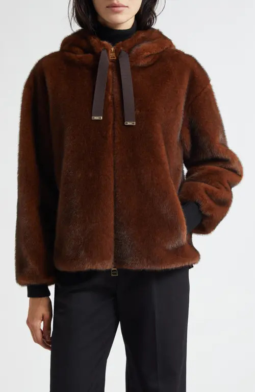 Herno Mink Faux Fur Hooded Blouson Jacket in Chocolate at Nordstrom, Size 2 Us | Nordstrom