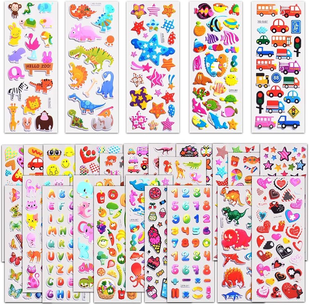 Kids Stickers 1000+, 40 Different Sheets, 3D Puffy Stickers for Kids, Bulk Stickers for Birthday ... | Amazon (US)