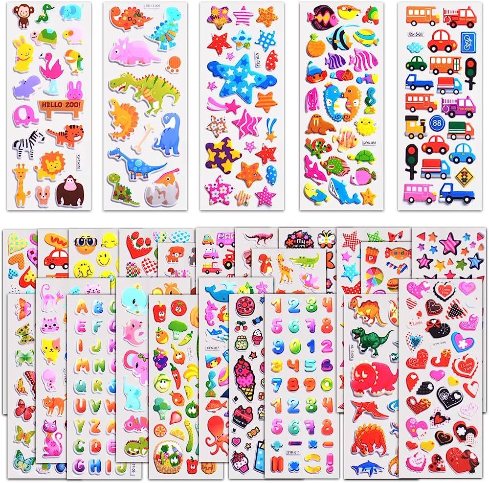 Kids Stickers 1000+, 40 Different Sheets, 3D Puffy Stickers for Kids, Bulk Stickers for Birthday ... | Amazon (US)