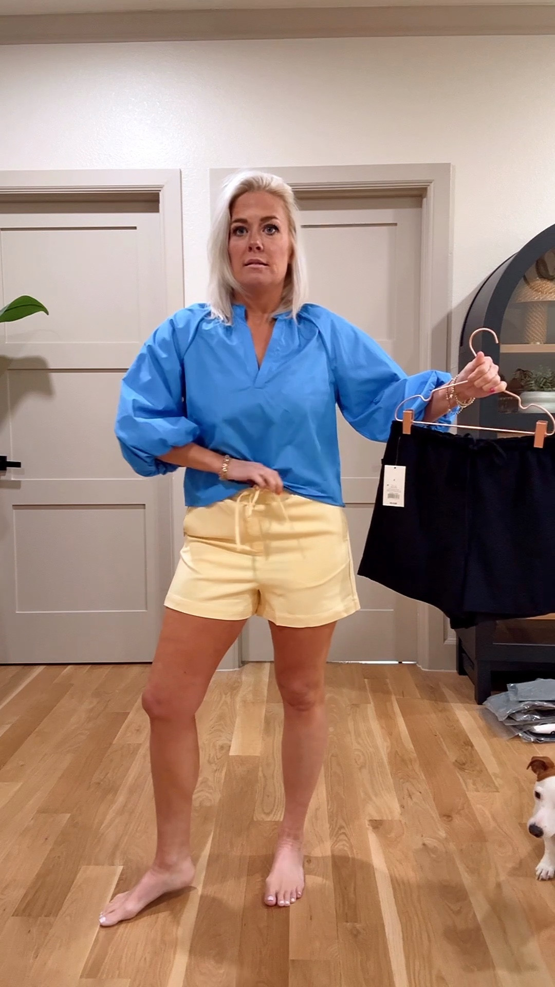 Love this balloon sleeve top - small
The shorts are thinner than I thought but still very comfortable - small 