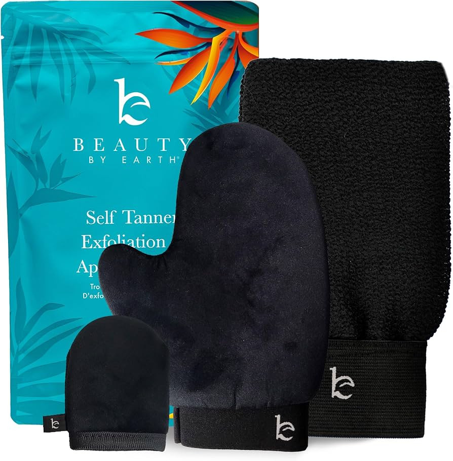 Self Tanner Tanning Mitt Set - Complete Tanning Mitts Kit with Exfoliating Gloves, Face and Body ... | Amazon (US)