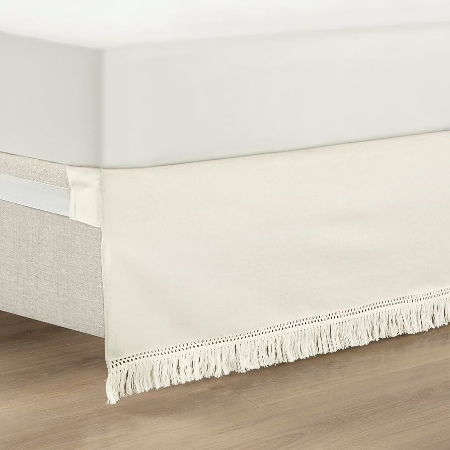 Lush Decor Boho Fringe 15-Inch Tailored Drop Easy Fit Bedskirt, Queen, Off-White | Amazon (US)