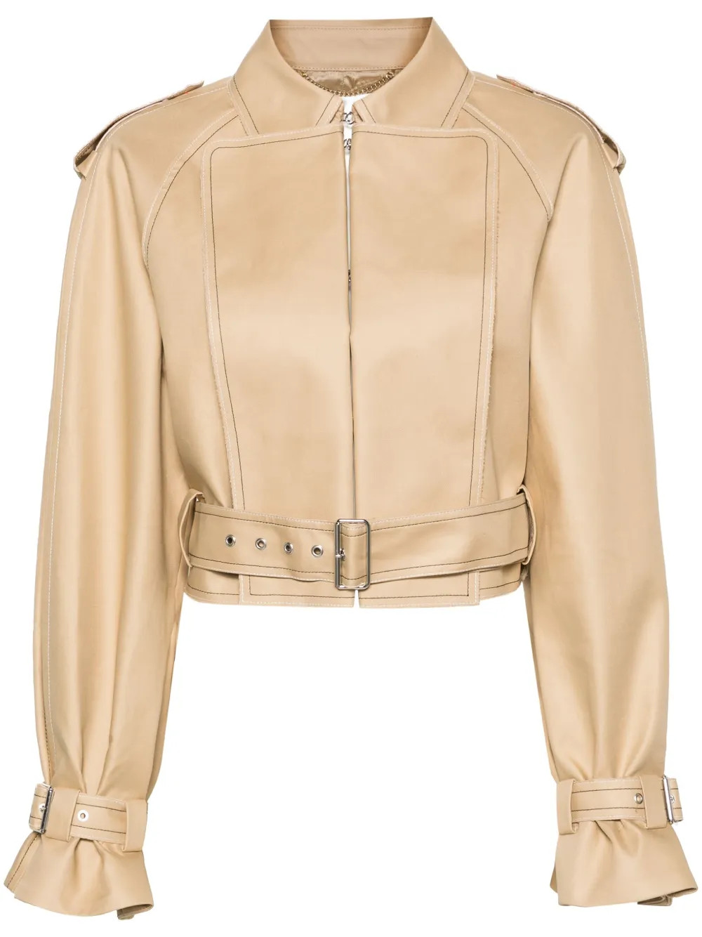 Victoria Beckham raw-cut Cotton Biker Jacket - Farfetch | Farfetch Global