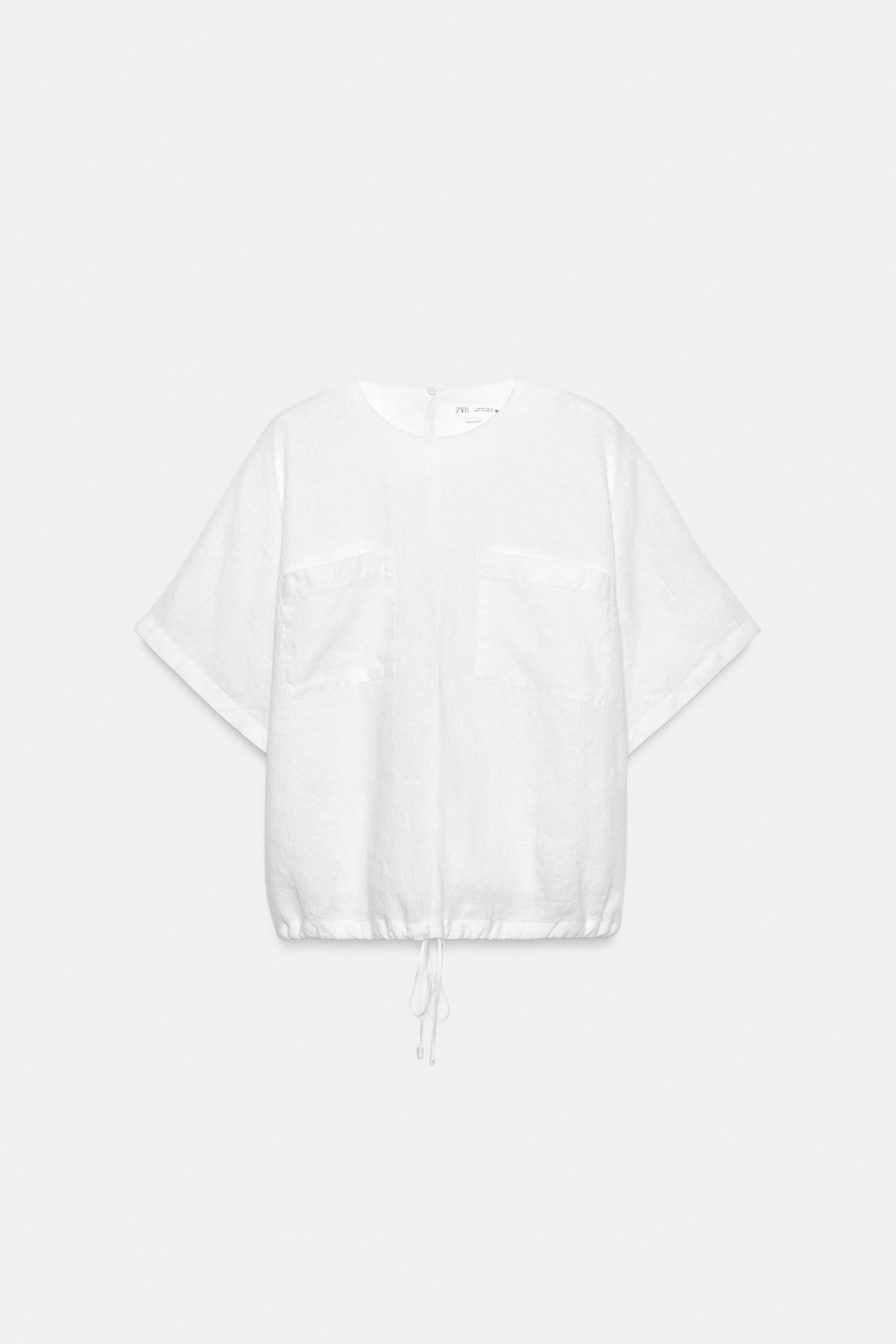 ZW COLLECTION 100% LINEN TOP WITH DRAWSTRINGS | Zara UK