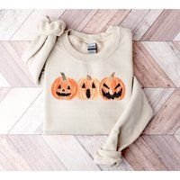 Halloween Sweatshirt, Cute Pumpkin Jack O Lantern, Shirts Crewneck Pullover Sweater, Matching Fall T | Etsy (US)