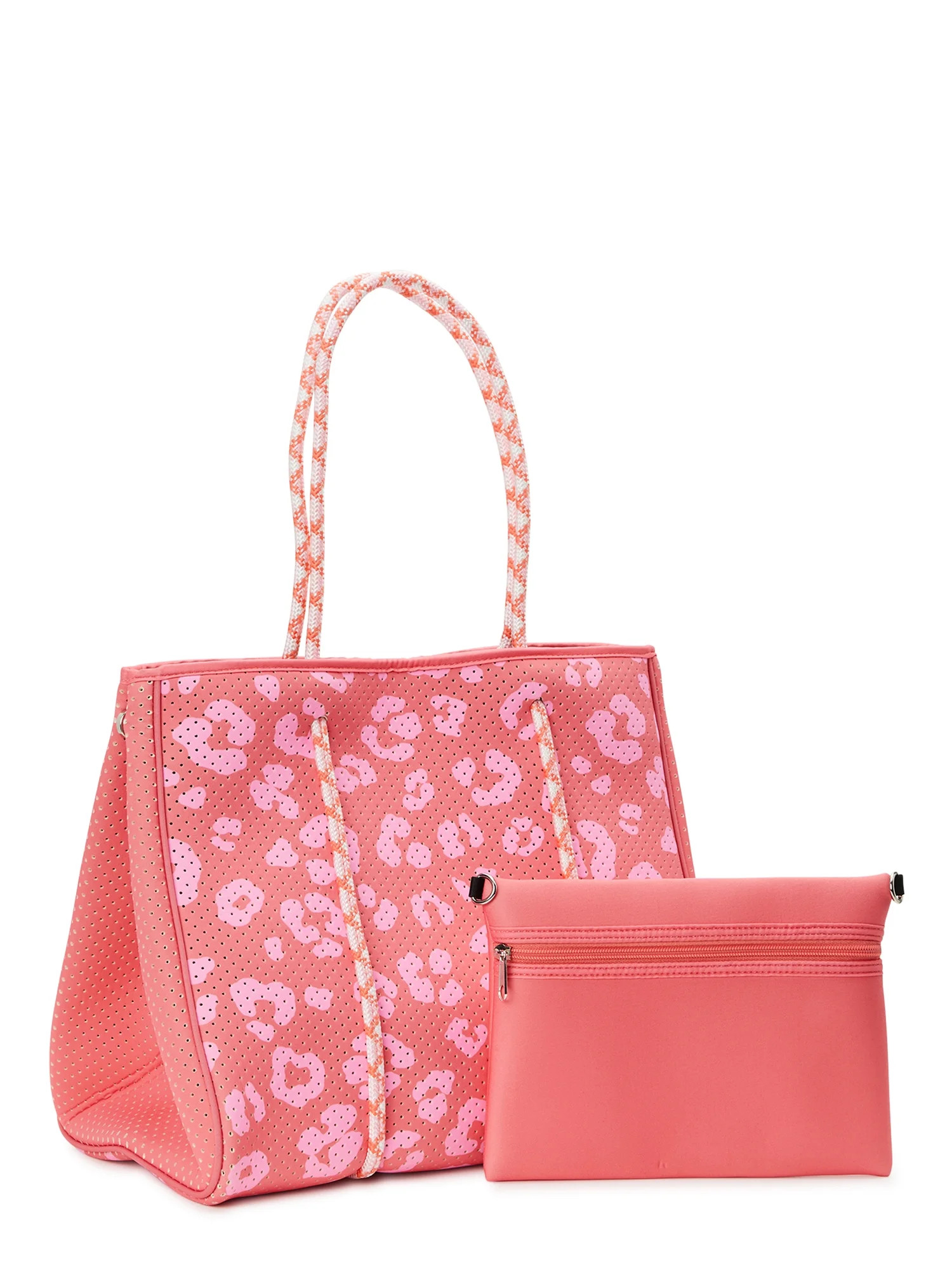 No Boundaries Women's Bold Leopard Print Neoprene Beach Tote Handbag with Removable Zipper Pouch,... | Walmart (US)