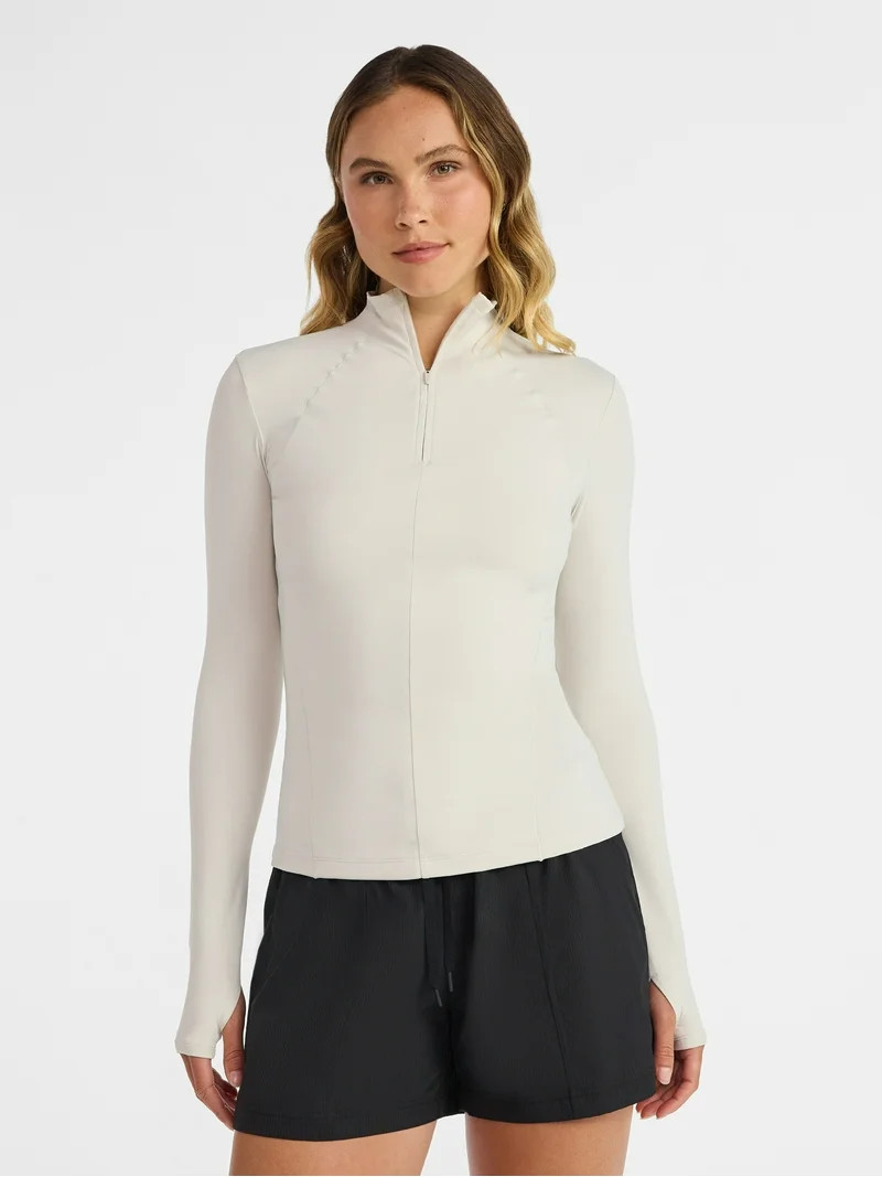 Avia Women's and Women's Plus SoftSculpt Quarter Zip Long Sleeve Top, Sizes XS-4X | Walmart (US)