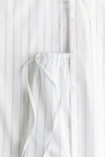 Pajama Shirt and Pants - Regular waist - Long sleeve - White/blue striped - Ladies | H&M US | H&M (US + CA)