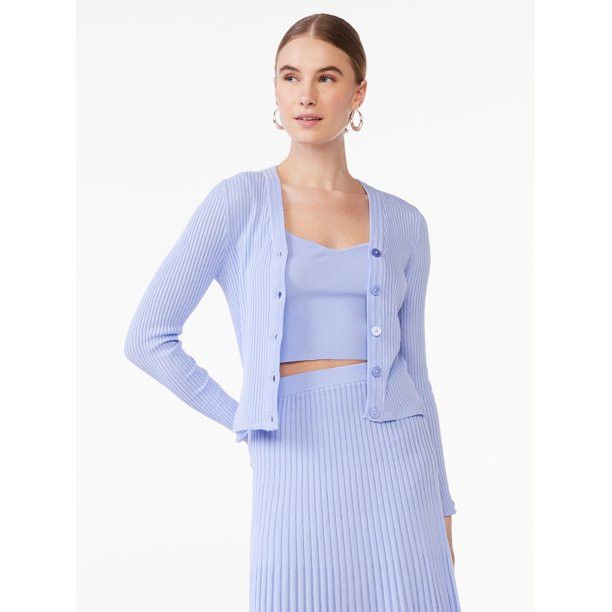 Scoop Women's Stripe Cardigan Sweater with Bralette, Lightweight, Sizes XS-XXL | Walmart (US)